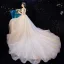 Charming Champagne Wedding Dresses 2020 A-Line / Princess Scoop Neck Beading Sequins Lace Flower 3/4 Sleeve Backless Court Train