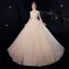 Luxury / Gorgeous Champagne Wedding Dresses 2020 Ball Gown High Neck Sequins Lace Flower Appliques 3/4 Sleeve Backless Royal Train