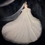 Luxury / Gorgeous Champagne Wedding Dresses 2020 Ball Gown Strapless Beading Lace Flower Sequins Sleeveless Backless Cascading Ruffles Royal Train