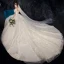 High-end Ivory Wedding Dresses 2020 Ball Gown V-Neck Beading Pearl Sequins Lace Flower Appliques Short Sleeve Backless Royal Train
