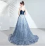 Charmant Océan Bleu Robe De Soirée 2020 Princesse Daim Bretelles Spaghetti Perlage Cristal Glitter Paillettes Sans Manches Dos Nu Tribunal Train Robe De Ceremonie