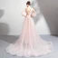 Flower Fairy Blushing Pink Prom Dresses 2020 A-Line / Princess Scoop Neck Lace Flower Appliques 3/4 Sleeve Backless Court Train Formal Dresses