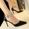 Chic / Beautiful Red Evening Party Womens Shoes 2019 Ankle Strap Rhinestone 9 cm Stiletto Heels Pointed Toe High Heels