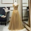 Élégant Doré Robe De Soirée 2019 Princesse V-Cou Perlage En Dentelle Paillettes Sans Manches Dos Nu Longue Robe De Ceremonie