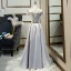 Classic Grey Prom Dresses 2019 A-Line / Princess Off-The-Shoulder Suede Short Sleeve Backless Floor-Length / Long Formal Dresses