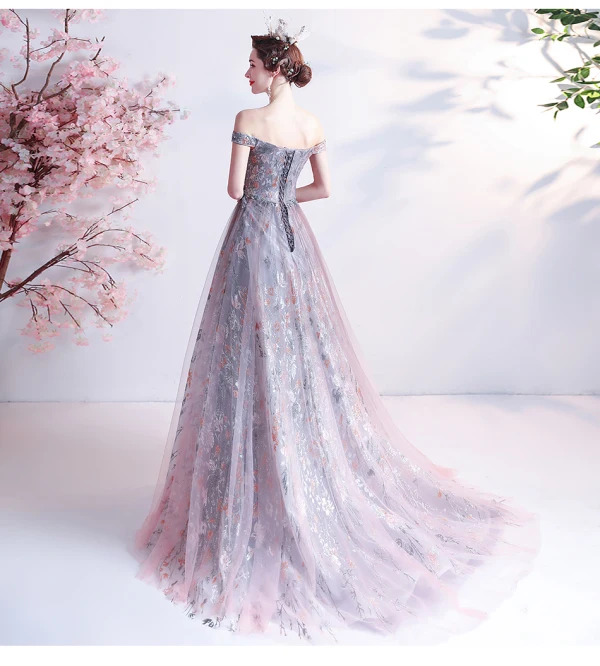 Fabulous Purple Prom Dresses 2021 A-Line / Princess Off-The-Shoulder Beading Rhinestone Sequins Lace Flower Sleeveless Backless Sweep Train Formal Dresses