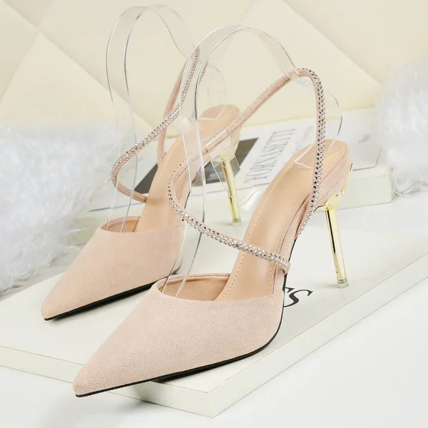 Simple Rouge Cocktail Soirée Chaussures Femmes 2019 Daim Faux Diamant 9 cm Talons Aiguilles À Bout Pointu Talons Hauts