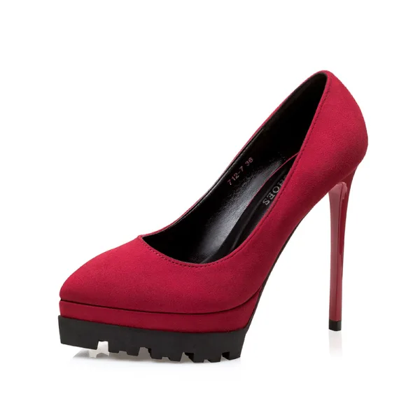 Stilig Kaki Kontors Pumps 2019 Mocka 12 cm Stilettklackar Spetsiga Pumps