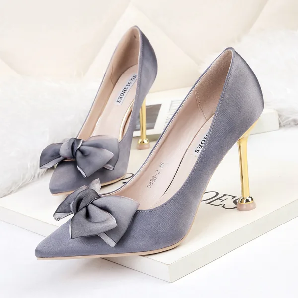 Affordable Burgundy Evening Party Pumps 2019 Bow 9 cm Stiletto Heels Pointed Toe Pumps