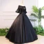 Elegant Black Quinceañera Prom Dresses 2018 Ball Gown Lace Flower Beading Crystal Scoop Neck Backless 1/2 Sleeves Floor-Length / Long Formal Dresses