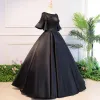 Elegant Black Quinceañera Prom Dresses 2018 Ball Gown Lace Flower Beading Crystal Scoop Neck Backless 1/2 Sleeves Floor-Length / Long Formal Dresses