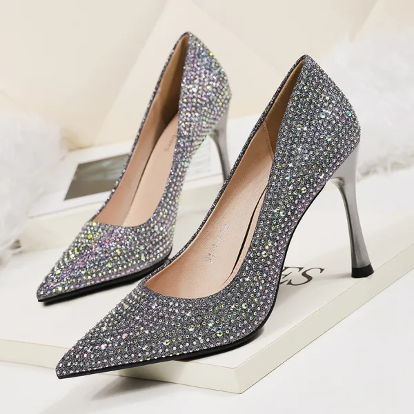 Charmant Champagne Soirée Escarpins 2020 Faux Diamant Paillettes 9 cm Talons Aiguilles À Bout Pointu Escarpins
