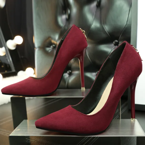 Affordable Black OL Pumps 2020 Suede 11 cm Stiletto Heels Pointed Toe Pumps