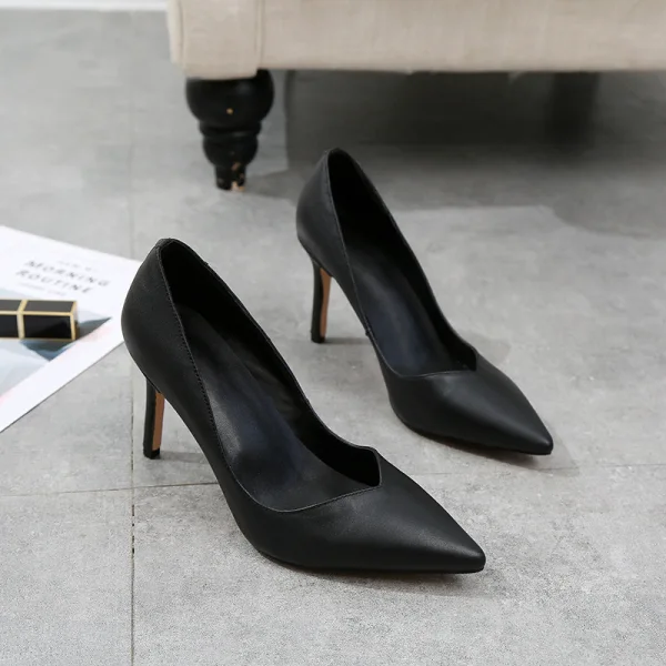 Classy Black OL Pumps 2020 Leather 8 cm Stiletto Heels Pointed Toe Pumps