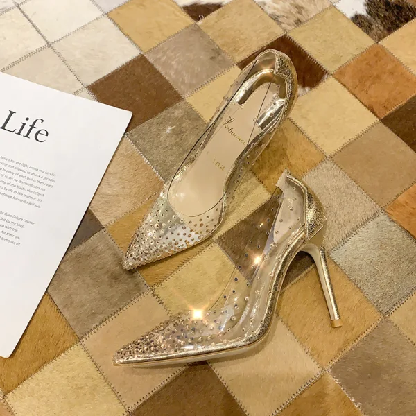 Sexy Transparent Silber Abend Strass Pumps 2021 10 cm Stilettos Spitzschuh Pumps Hochhackige