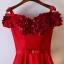 Chic / Beautiful Red Formal Dresses Evening Dresses  2017 Lace Flower Bow Pearl Shoulders Short Sleeve Floor-Length / Long A-Line / Princess Artificial Flowers