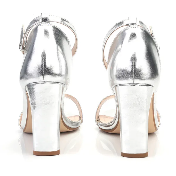 Simple Argenté Désinvolte Sandales Femme 2020 Bride Cheville 9 cm Talons Épais Peep Toes / Bout Ouvert Sandales