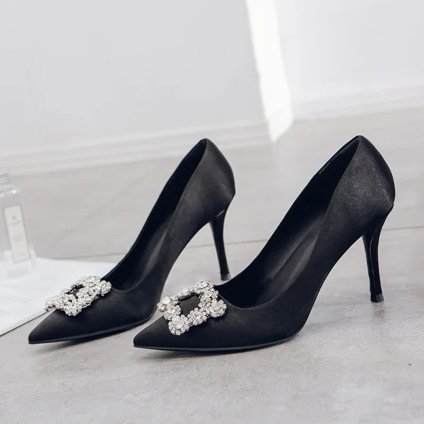 Fashion Ocean Blue Evening Party Pumps 2020 Satin Rhinestone 9 cm Stiletto Heels Pointed Toe Pumps