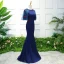 Chic / Belle Bleu Roi Robe De Soirée 2018 Trompette / Sirène En Dentelle Fleur Appliques Perlage Paillettes Encolure Dégagée 1/2 Manches Train De Balayage Robe De Ceremonie