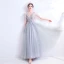 Elegant Grey Evening Dresses  2020 A-Line / Princess V-Neck Pearl Rhinestone Lace Flower Short Sleeve Backless Floor-Length / Long Formal Dresses