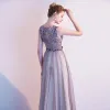 Chic / Beautiful Purple Evening Dresses  2020 A-Line / Princess Lace Scoop Neck Sleeveless Floor-Length / Long Formal Dresses