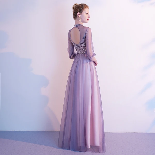 lavender backless dress Elegant Lavender Patchwork Dress with Plunging Neckline and Lace Detai –  Canary Houze