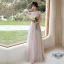 Fashion Blushing Pink Bridesmaid Dresses 2021 A-Line / Princess Scoop Neck Lace Flower Appliques 3/4 Sleeve Backless Floor-Length / Long Wedding Party Dresses