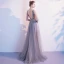 Elegant Grey Evening Dresses  2020 A-Line / Princess V-Neck Beading Sequins Sleeveless Backless Floor-Length / Long Formal Dresses