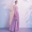 Chic / Belle Rose Bonbon Robe De Soirée 2020 Princesse V-Cou Faux Diamant Manches Courtes Dos Nu Longue Robe De Ceremonie
