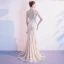Luxe Champagne Robe De Soirée 2020 Trompette / Sirène Encolure Dégagée Fait main Perlage Gland En Dentelle Faux Diamant Paillettes Manches Courtes Train De Balayage Robe De Ceremonie