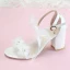 Stijlvolle Ivoor Avond Sandalen Dames 2020 Enkelband Appliques Parel Strik 7 cm Dikke Hak Peep Toe Sandalen