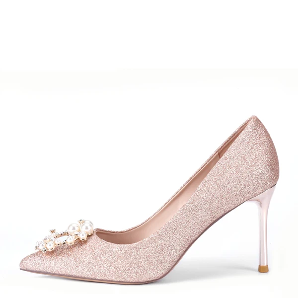 Fashion Glitter Silver Wedding Shoes 2020 Sequins Pearl Rhinestone 8 cm Stiletto Heels Pointed Toe Wedding Pumps