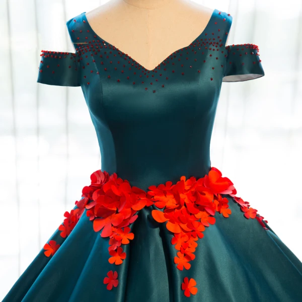 Vintage / Retro Dark Green Quinceañera Prom Dresses 2018 Ball Gown Appliques Crystal V-Neck Backless Sleeveless Floor-Length / Long Formal Dresses