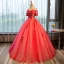 Elegant Vannmelon Quinceañera Ballkjoler 2018 Ballkjole Printing Kjæreste Ryggløse Korte Ermer Lange Formelle Kjoler