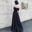 Elegant Black Evening Dresses  2020 A-Line / Princess Off-The-Shoulder Short Sleeve Backless Floor-Length / Long Formal Dresses