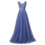Chic / Belle Océan Bleu Robe De Soirée 2020 Princesse V-Cou Perlage Glitter Paillettes Sans Manches Dos Nu Longue Robe De Ceremonie
