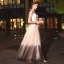 Sparkly Champagne Evening Dresses  2020 A-Line / Princess High Neck Beading Sequins 1/2 Sleeves Floor-Length / Long Formal Dresses