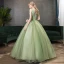 Elegante Lindgrün Ballkleider 2020 A Linie V-Ausschnitt Perle Spitze Blumen Ärmellos Rückenfreies Lange Festliche Kleider