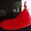 Uroczy Czerwone Suknie Ślubne 2020 Princessa V-Szyja Frezowanie Rhinestone Cekiny Z Koronki Kwiat 1/2 Rękawy Bez Pleców Trenem Katedra