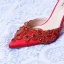 Uroczy Czerwone Buty Ślubne 2020 Satyna Z Paskiem Rhinestone 9 cm Szpilki Szpiczaste Ślub Wysokie Obcasy