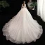 Charmant Ivoire Robe De Mariée 2020 Princesse V-Cou Perlage En Dentelle Fleur 3/4 Manches Dos Nu Cathedral Train