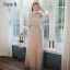 Chinese style Elegant Blushing Pink Embroidered Bridesmaid Dresses 2021 A-Line / Princess Scoop Neck 3/4 Sleeve Floor-Length / Long Wedding Party Dresses
