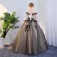 Elegant Black Quinceañera Prom Dresses 2018 Ball Gown Lace Appliques Off-The-Shoulder Backless 1/2 Sleeves Floor-Length / Long Formal Dresses