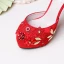 Fashion Red Wedding Shoes 2020 Satin Ankle Strap Rhinestone Lace Flower 14 cm Stiletto Heels Pointed Toe Wedding High Heels