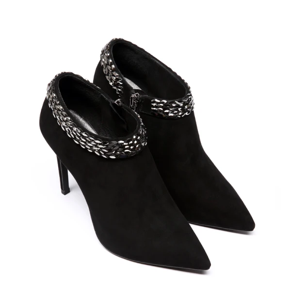 Schlicht Schwarz Freizeit Stiefel Damen 2020 Leder Wildleder 10 cm Stilettos Spitzschuh Stiefel