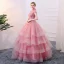 Chic / Beautiful Candy Pink Cascading Ruffles Prom Dresses 2018 Ball Gown Sash Butterfly High Neck Sleeveless Floor-Length / Long Formal Dresses
