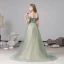 Classy Sage Green Evening Dresses  2020 A-Line / Princess Off-The-Shoulder Short Sleeve Backless Sweep Train Formal Dresses