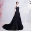 Chic / Belle Noire Robe De Bal 2020 Princesse Bretelles Spaghetti Perlage En Dentelle Fleur Sans Manches Dos Nu Train De Balayage Robe De Ceremonie