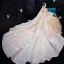 Luxury / Gorgeous Champagne Wedding Dresses 2020 Ball Gown Off-The-Shoulder Glitter Beading Sequins Lace Flower Sleeveless Backless Cathedral Train