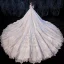 Luxury / Gorgeous Champagne Wedding Dresses 2020 A-Line / Princess V-Neck Beading Sequins Lace Flower 3/4 Sleeve Royal Train
